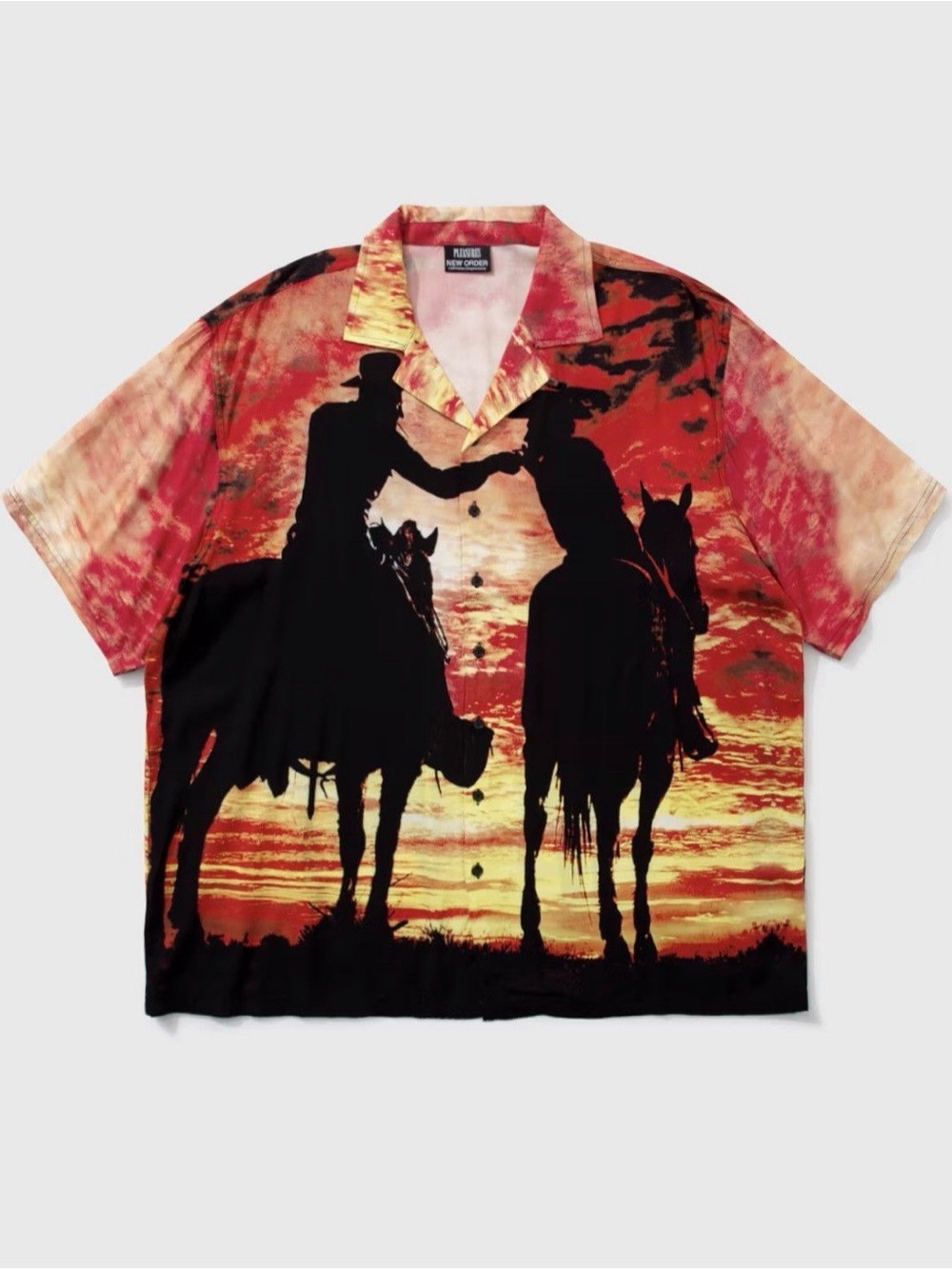 PLEASURES x New Order "Regret" Cowboy Sunset Camp Shirts